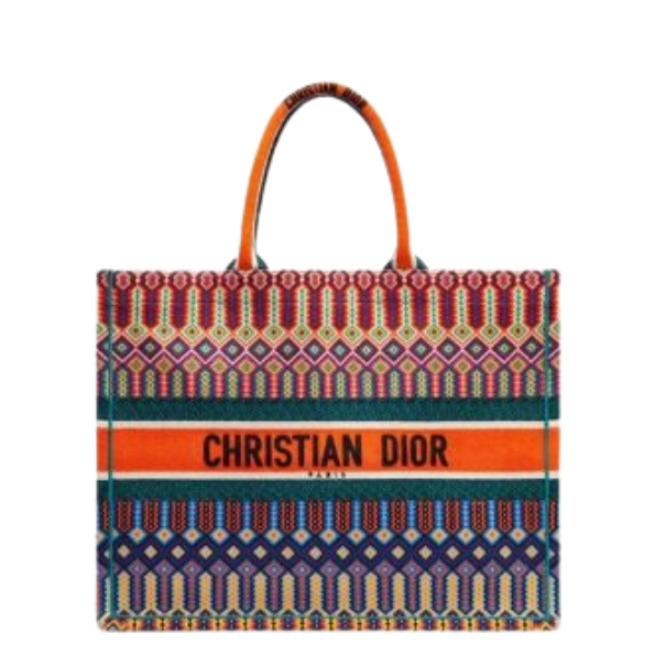 DIOR DARK MULTICOLOR LARGE BOOK TOTE CANVAS EMBROIDERY