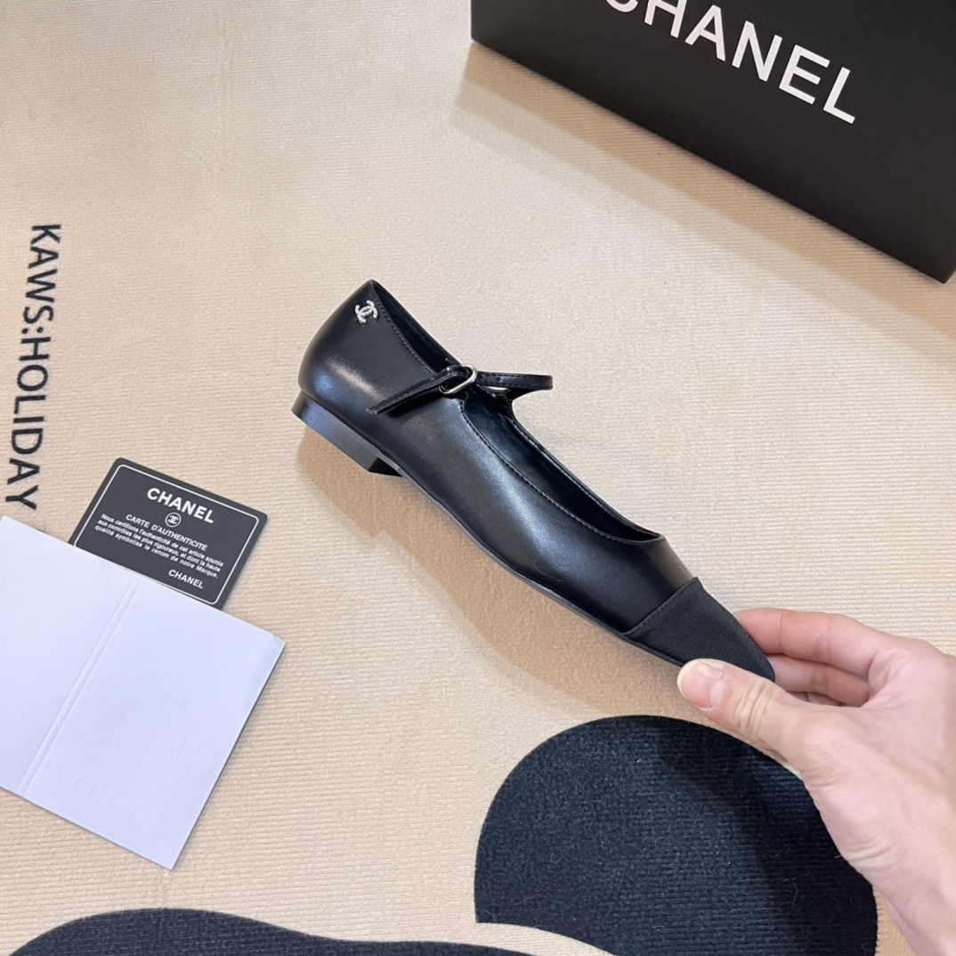 Chanel Square Toe Ballet Flats Black