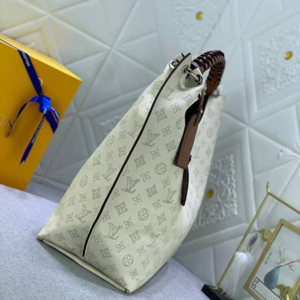 Louis Vuitton Carmel Hobo Mahina Leather White And Brown 40Cm