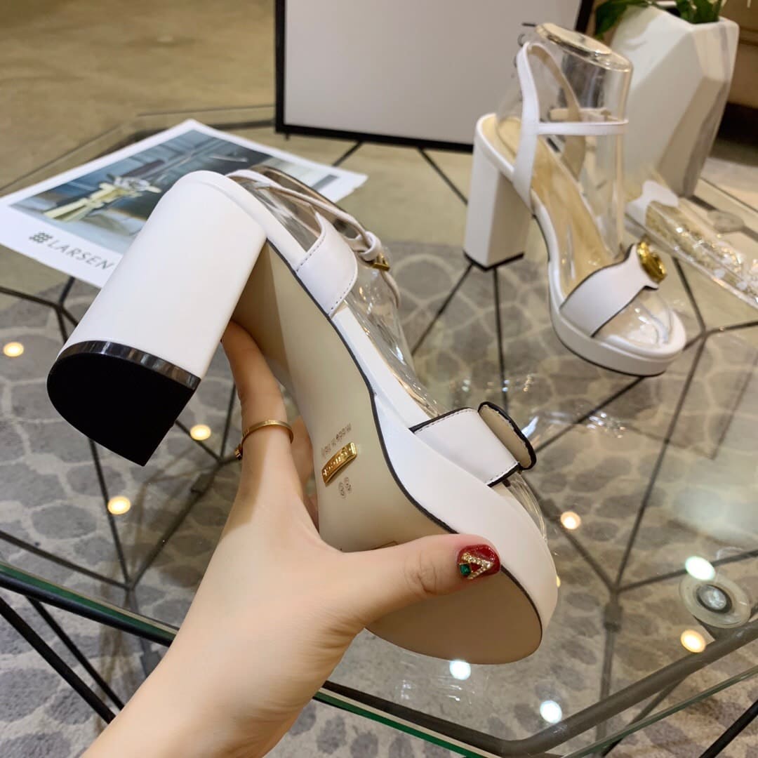 Gucci Gg Leather Heeled Sandal White