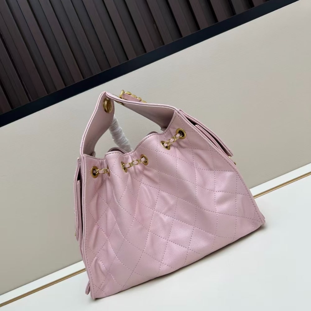 Chanel 25 Small Handbag Grained And Gold Tone Metal Light Pink 26cm AS5293 B20304 NAGEO