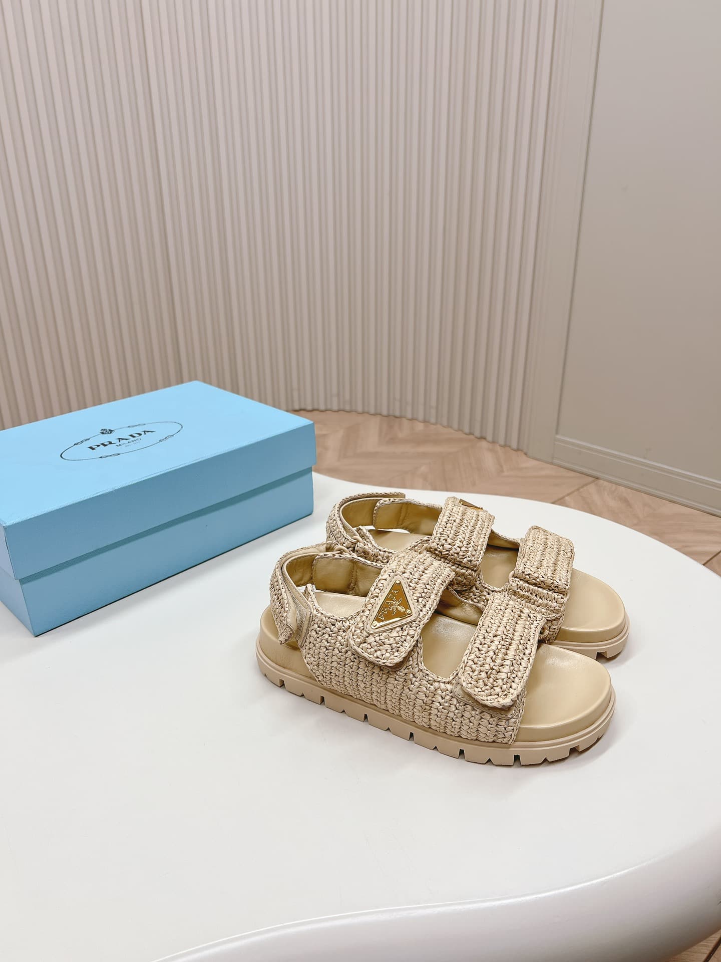 Prada Monolith Crochet Raffia Effect Sandals In Neutrals