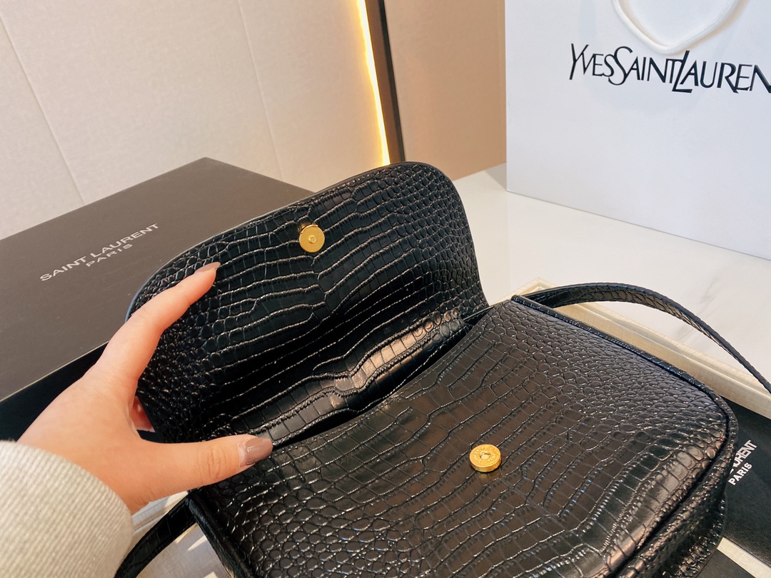 Saint Laurent Kaia Medidum Embossed Leather Black Gold Bag 23Cm