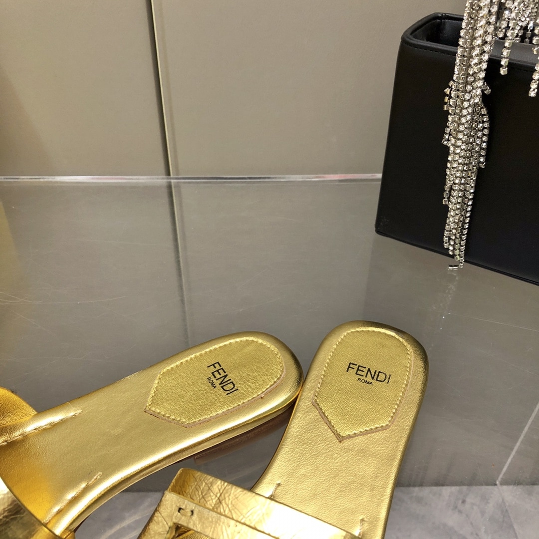 Fendi Baguette Gold Nappa Leather Slides 8R8136Ai16F0Xv6