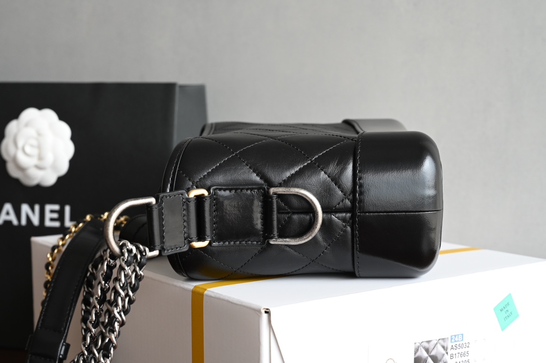 Gabrielle Small Hobo Bag in Black Aged & Smooth Calfskin with Mixed Gold & Silver Hardware (Model A91810)