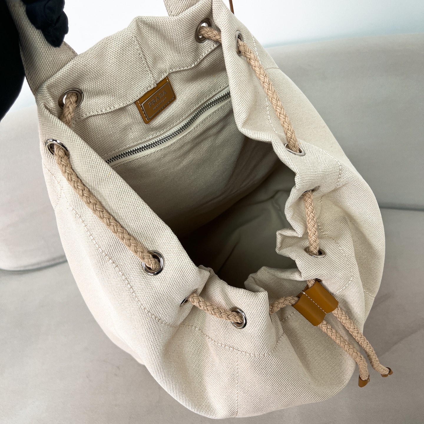 Prada Linen blend drawstring duffel bag
