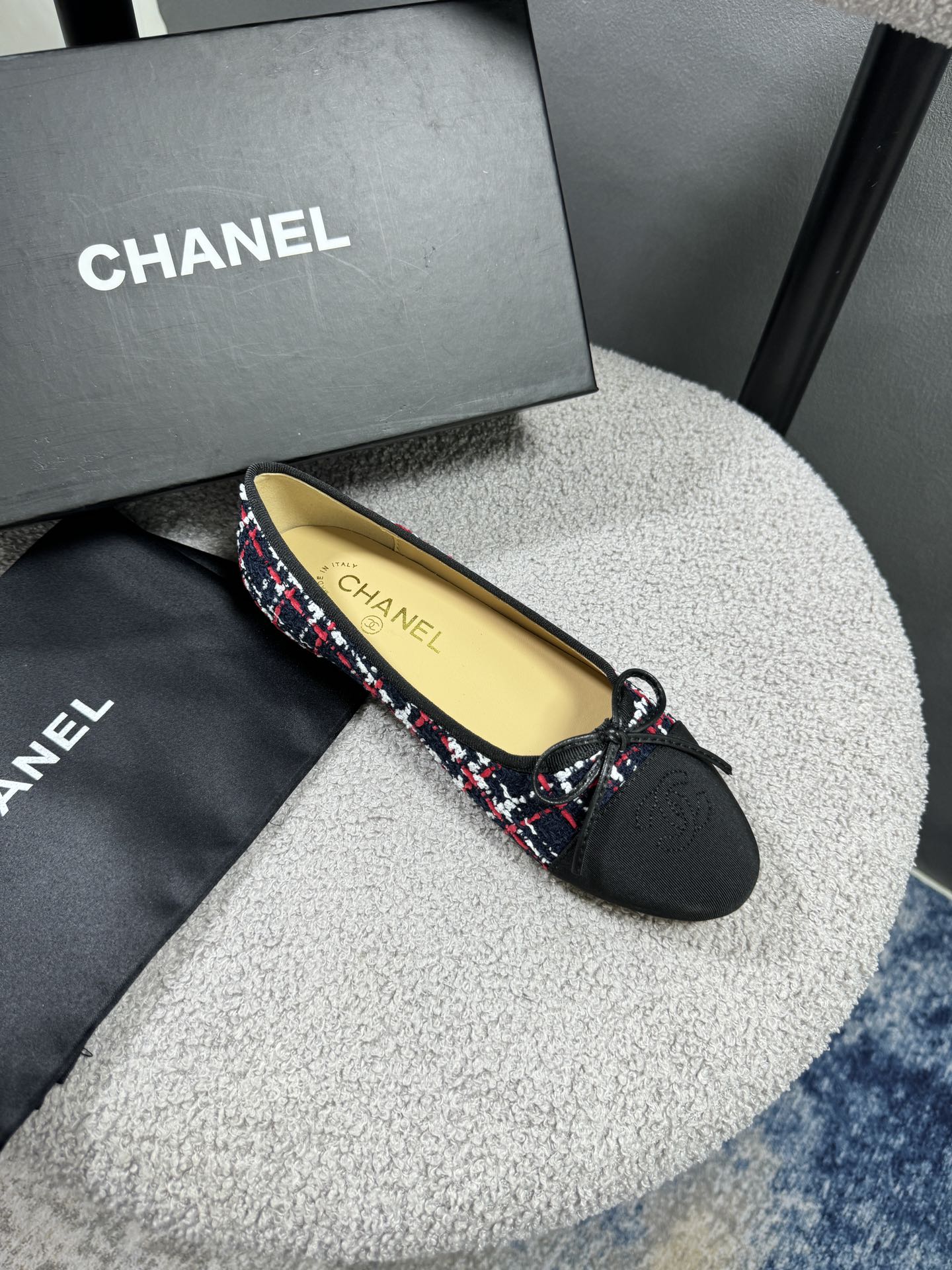 Chanel Ballerina Flat Shoes Tweed In Black