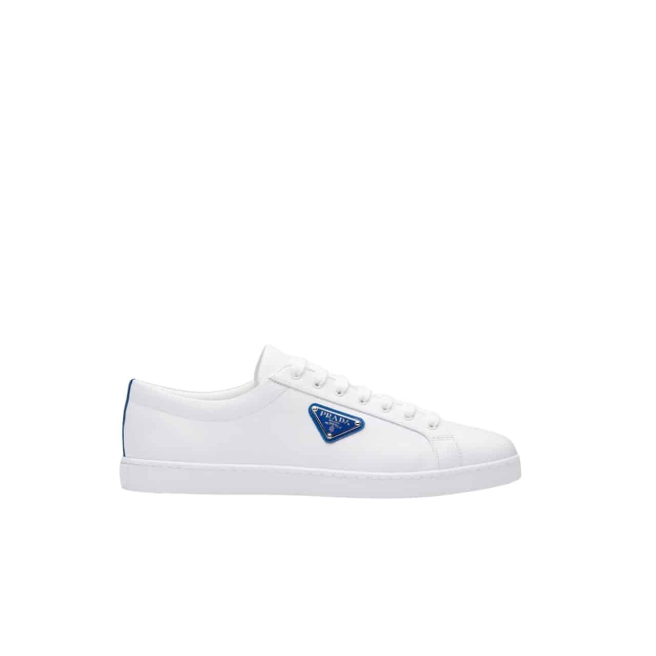Prada Brushed Sneakers Leather White White Cobalt Blue