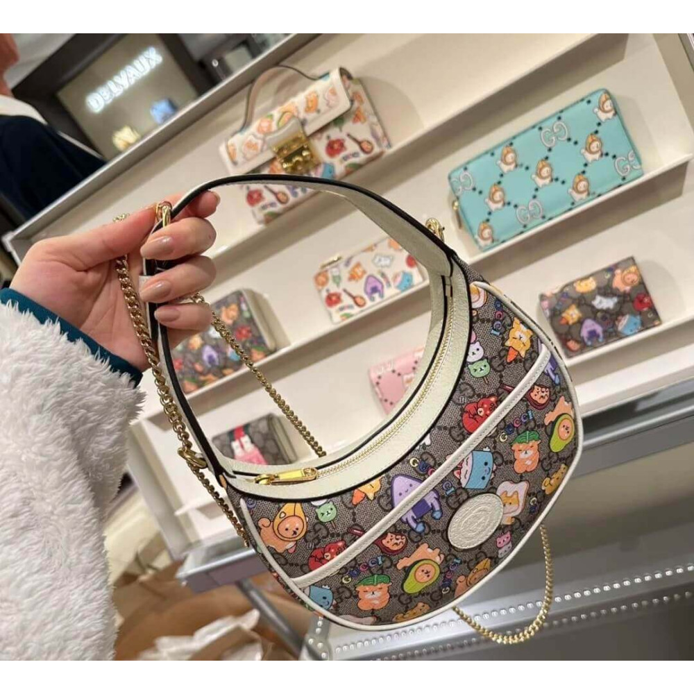 Gucci Half-Moon-Shaped Mini Bag with Interlocking G Animal Print