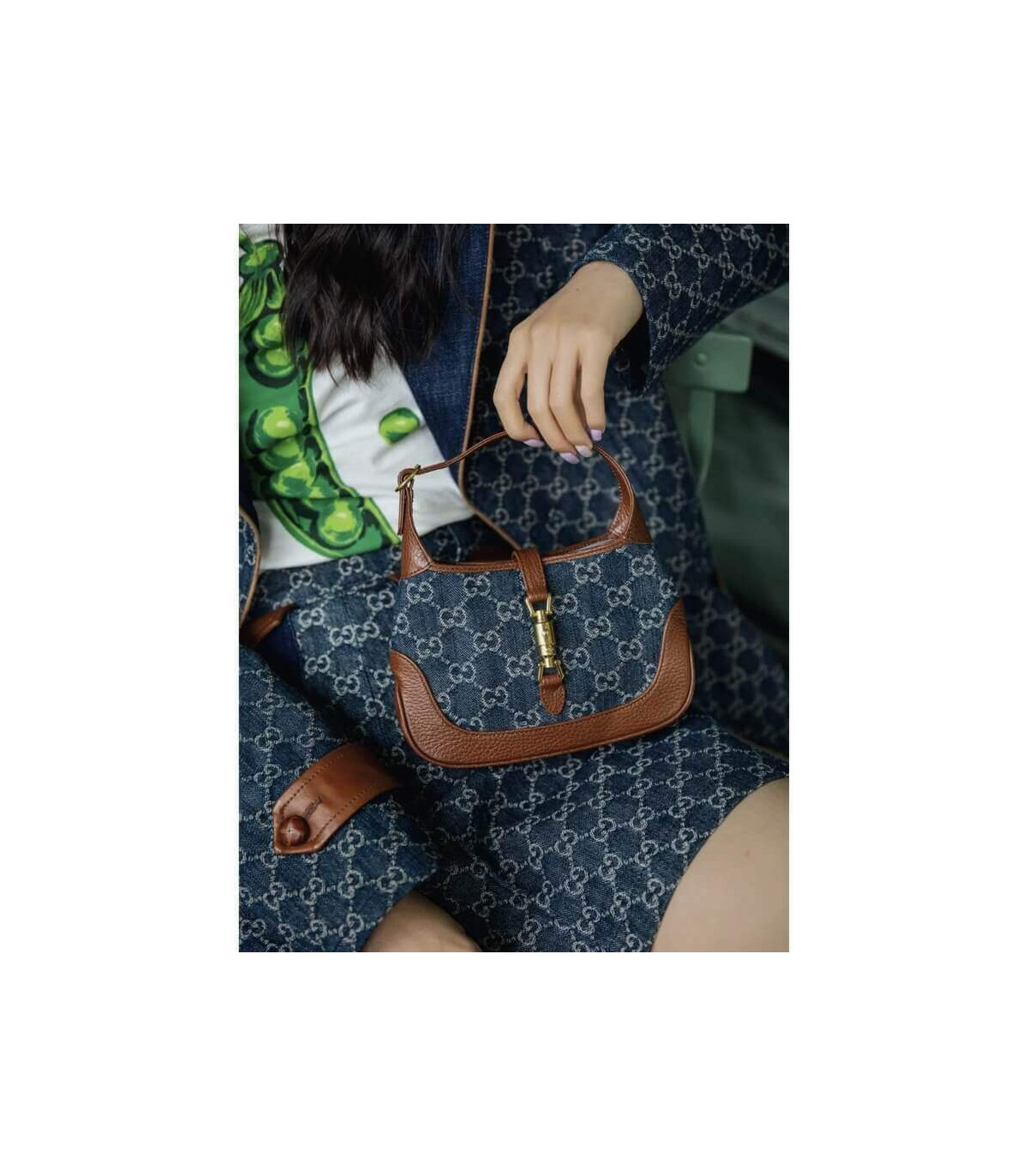 Gucci Jackie 1961 Mini Shoulder Bag in Blue Jacquard Denim 19cm