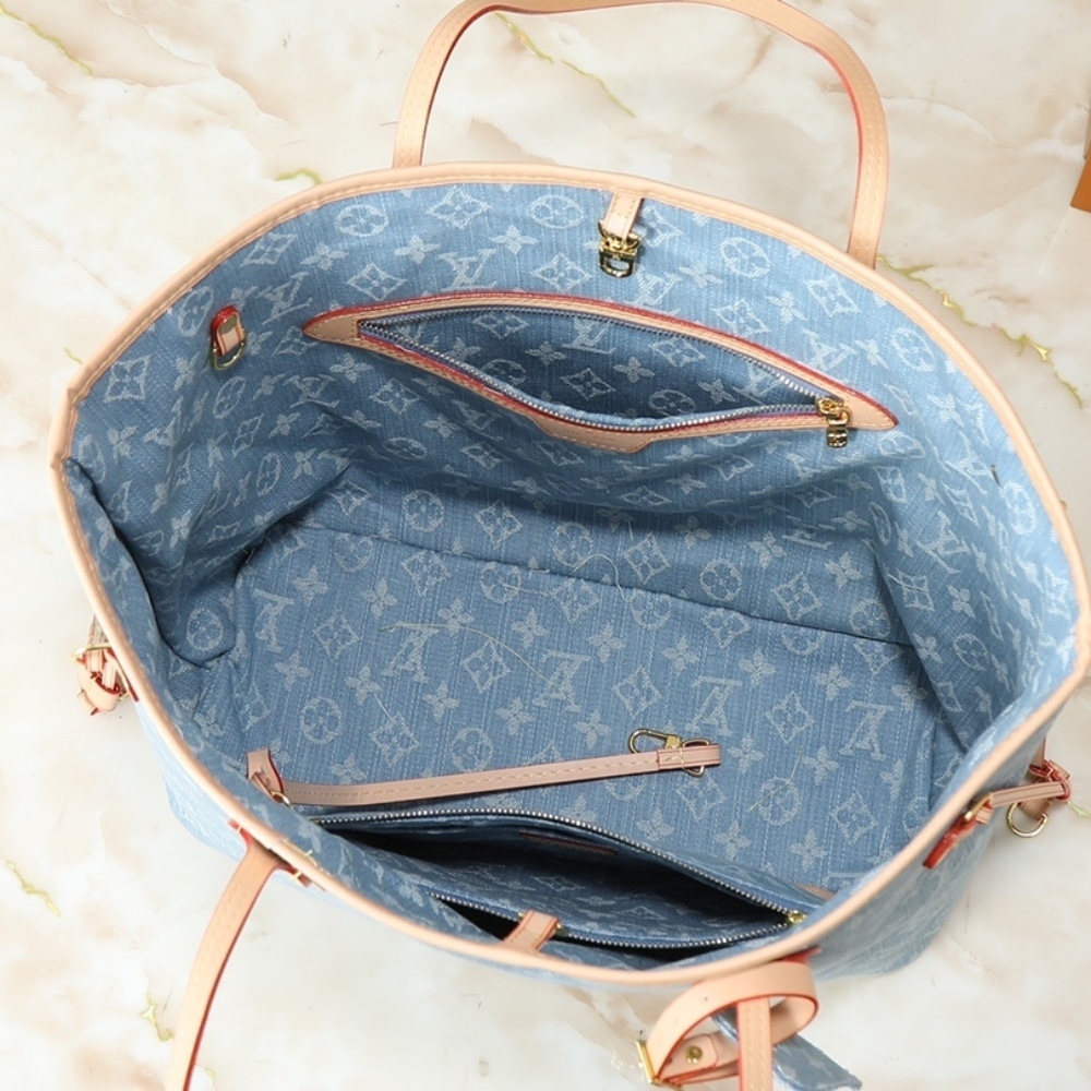 Louis Vuitton Neverfull Mm Bag Monogram Denim Blue 31Cm