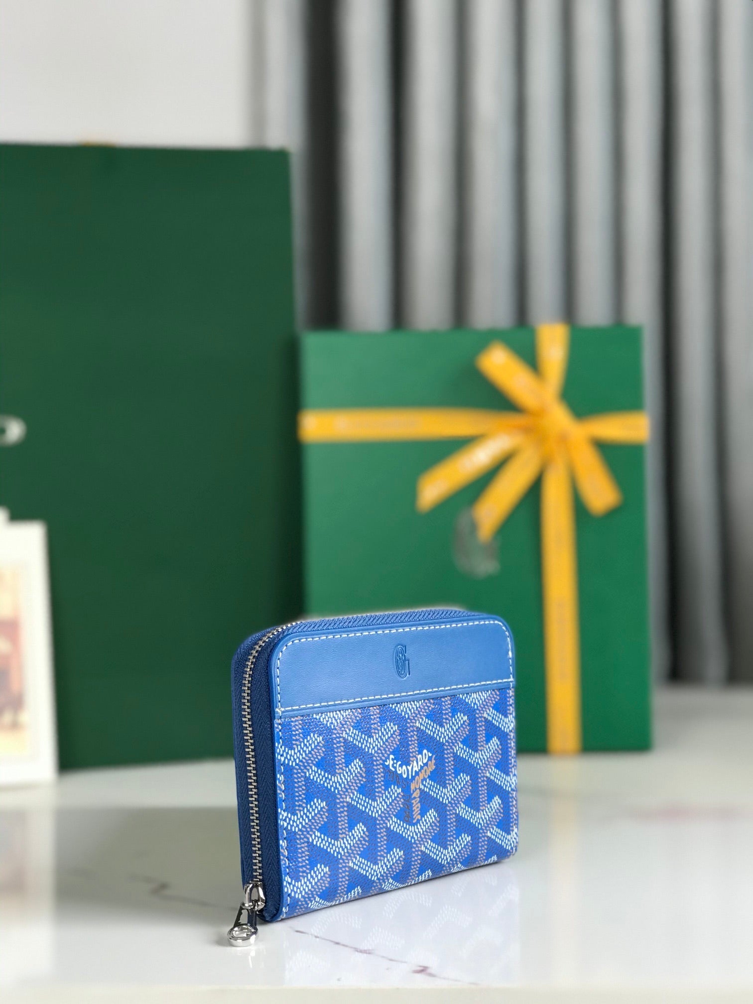 Goyard Matignon Mini Wallet 11 Cm Sapphire Blue Goyardine Canvas And Calfskin