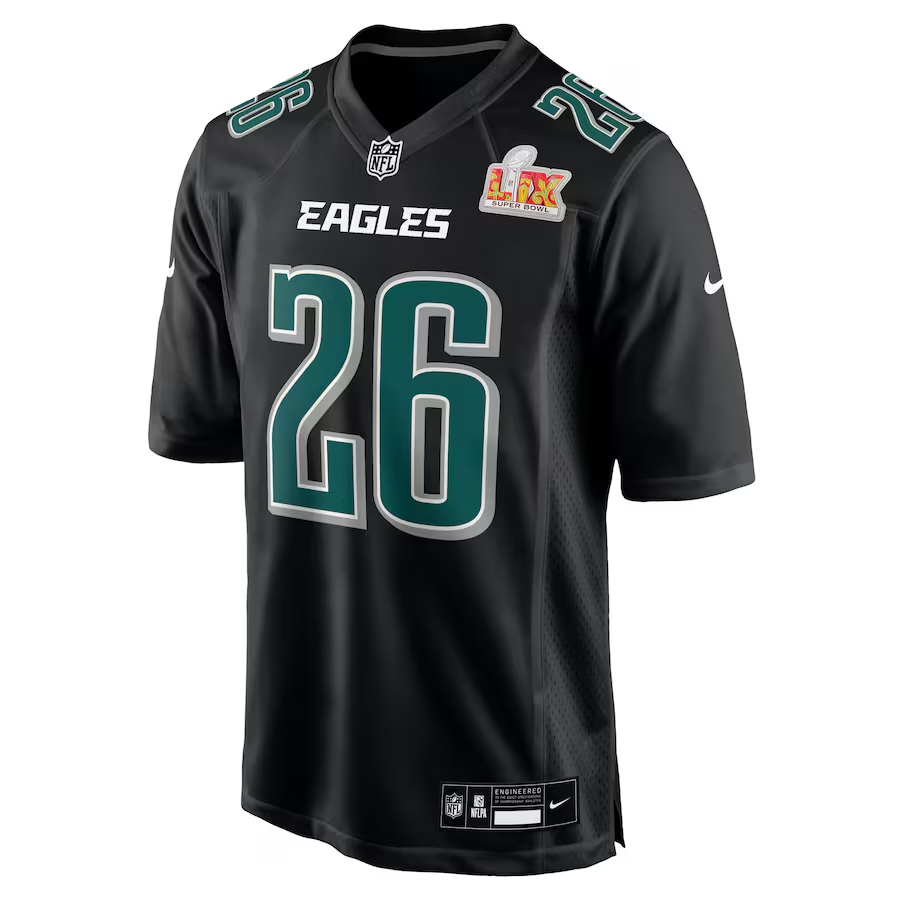 Men's Philadelphia Eagles Saquon Barkley Nike Carbon Black Super Bowl LIX Fashion Game Player Jersey