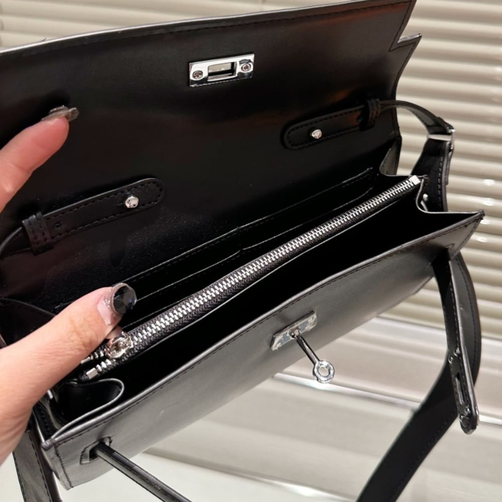 Hermes Kelly Classique To Go Wallet Black Silver Hardware 19Cm H080253Ck89