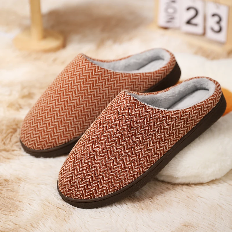 Men Slippers Indoor Footwear Comfortable Soft Wear-resistant Anti-slip Elastic All-match Plus Velvet Keep Warm Winter