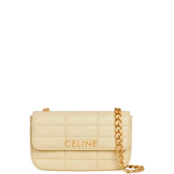 CELINE CHAIN SHOULDER BAG MATELASSE MONOCHROME IN QUILTED GOATSKIN BEIGE