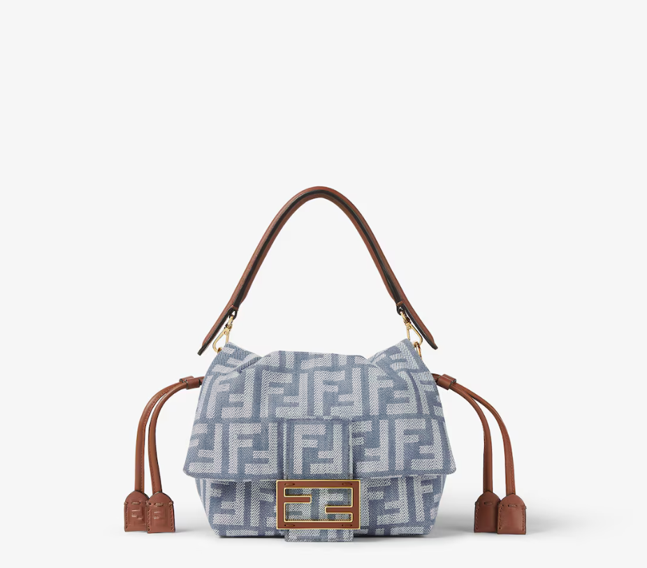 Fendi Mamma Baguette Small Blue denim-effect FF jacquard mini-bag