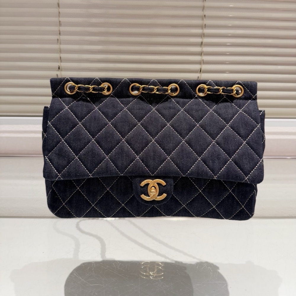 Chanel Classic Flap Bag In Denim Dark Blue 30Cm