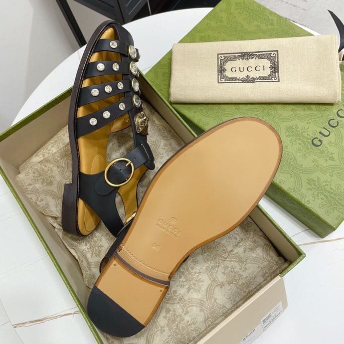 Gucci Rubber Crystal Embellishments Sandals Black