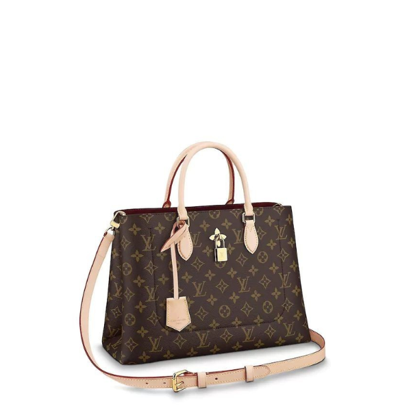 Louis Vuitton Flower Tote Bag 34Cm Brown With Line Beige M43551