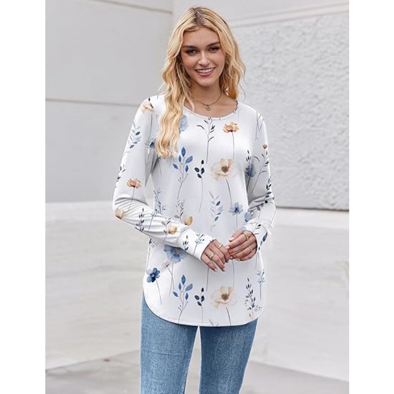 Women's Long Sleeve Crew Neck Tunic Tops