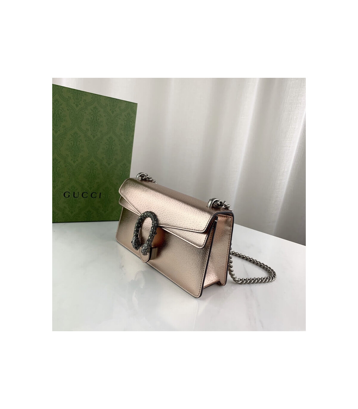 Gucci Dionysus Small Shoulder Bag in Rose Gold Lame Leather