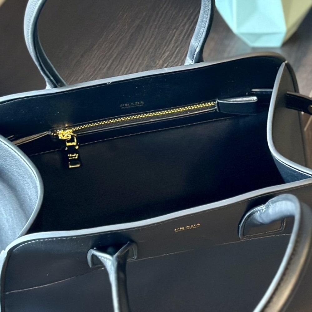 Prada Large Leather Tote Bag With Buckles Black 32Cm