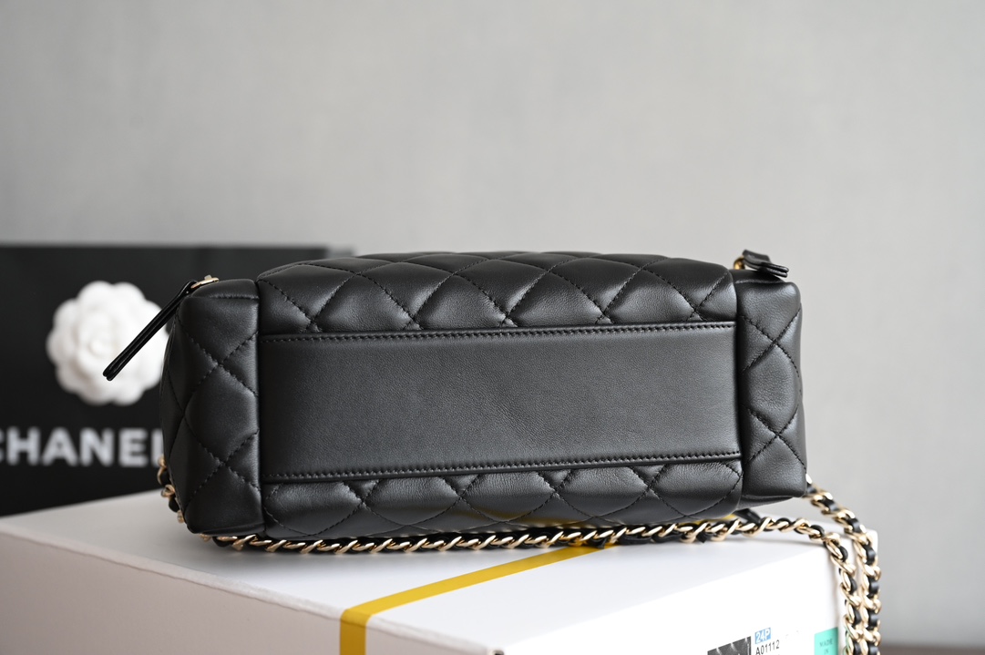 23P24C Vanity Case Shoulder Bag in Black Shiny Lambskin with Gold-Tone Hardware (Model AS3737)