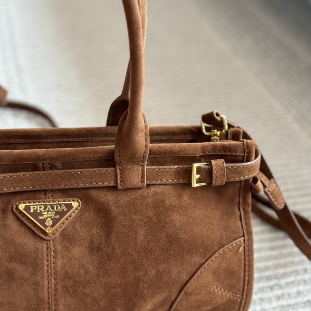 Prada Medium Suede Handbag Cocoa Brown 32Cm