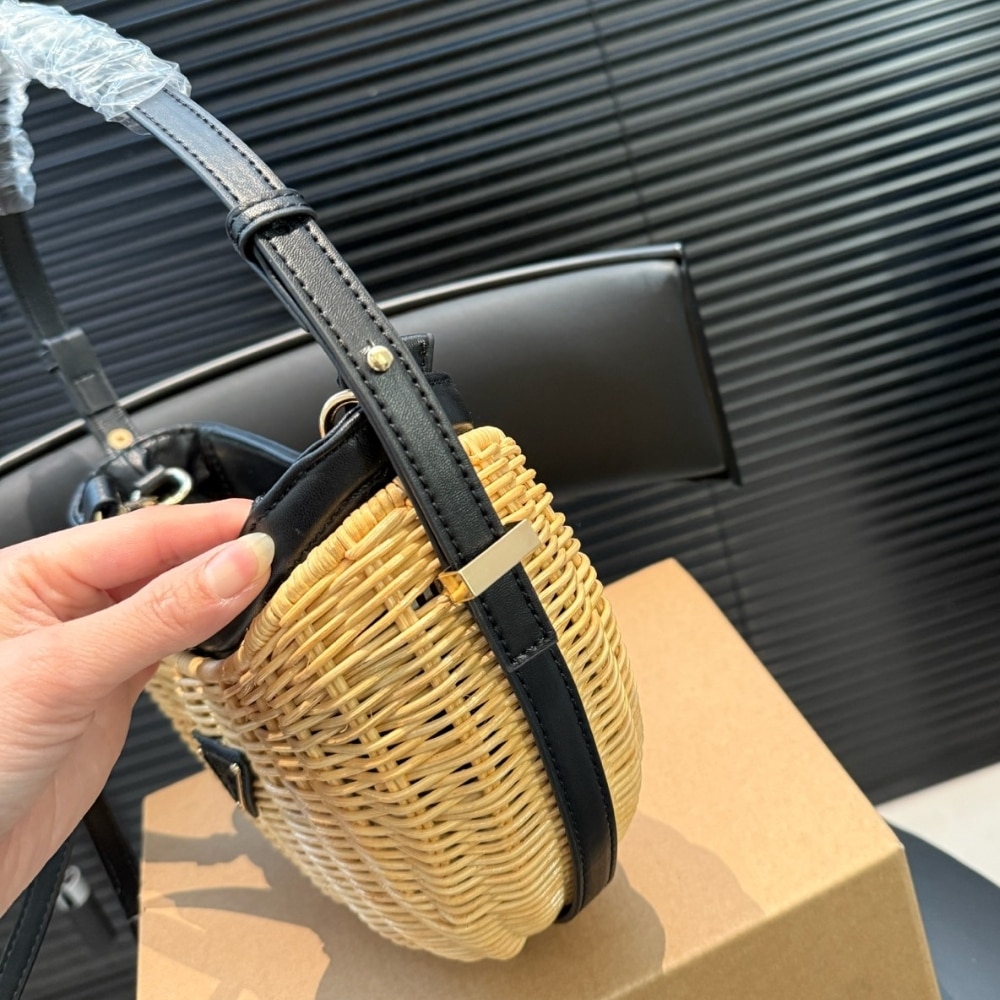 Prada Wicker And Leather Arqué Bag Black 22Cm 1Bc202 2Cyf F0I55 V Ooo
