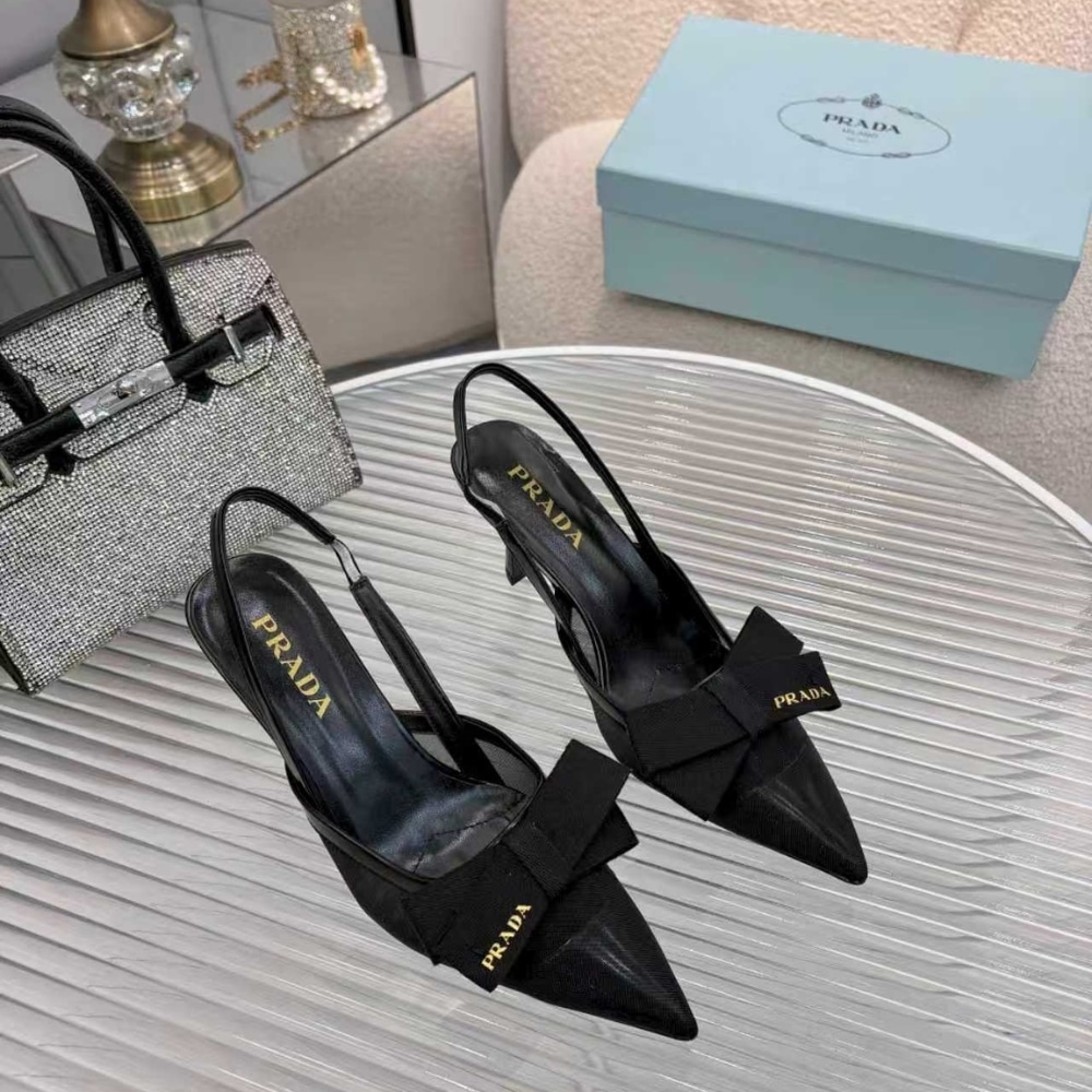 Prada Mesh Fabric Slingback Pumps In Black