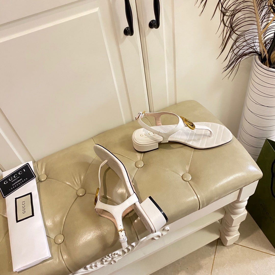 Gucci Double G Sandal Leather White 674840 Bko00 9022
