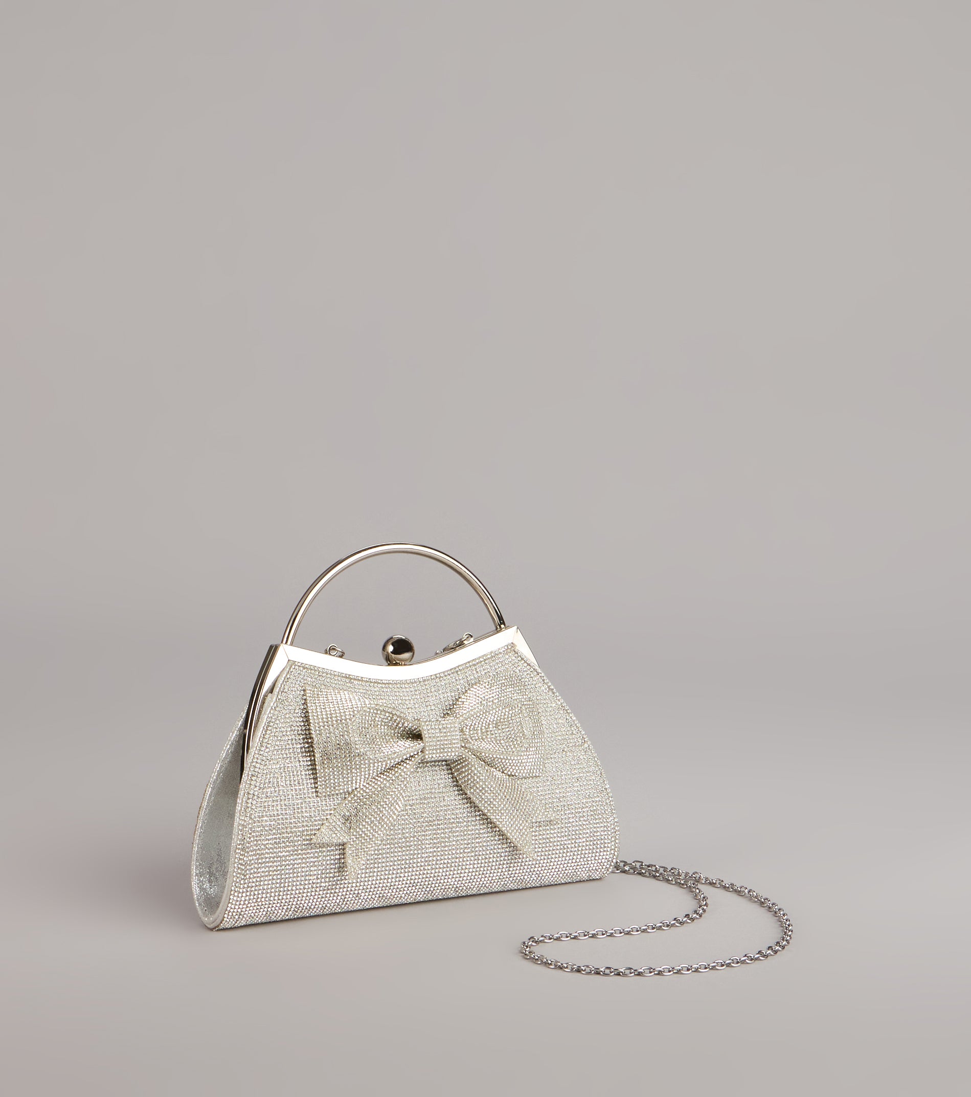 All Dressed Up Rhinestone Bow Handle Clutch