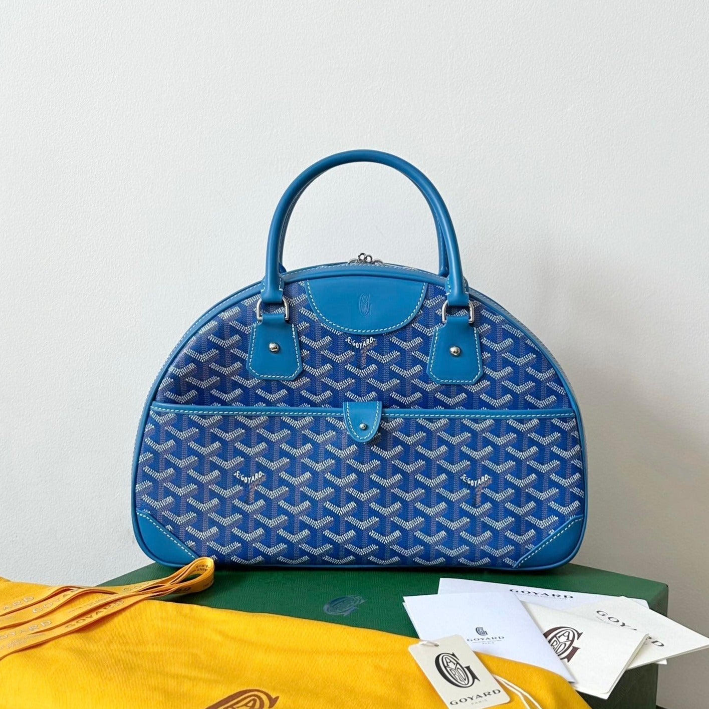Goyard Goya Bowling Ball Medium Blue Canvas 35cm