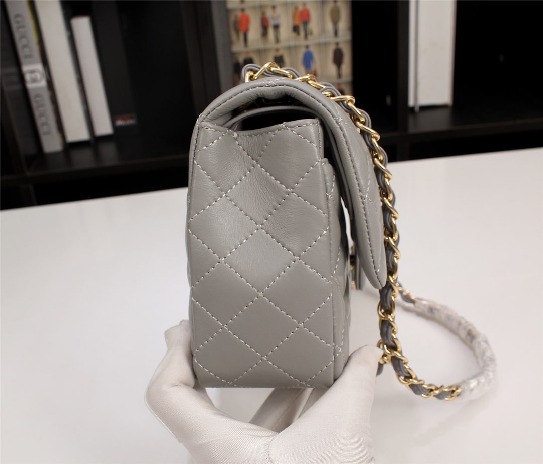 Chanel Classic Double Flap Bag Gold Hardware Gray 25Cm