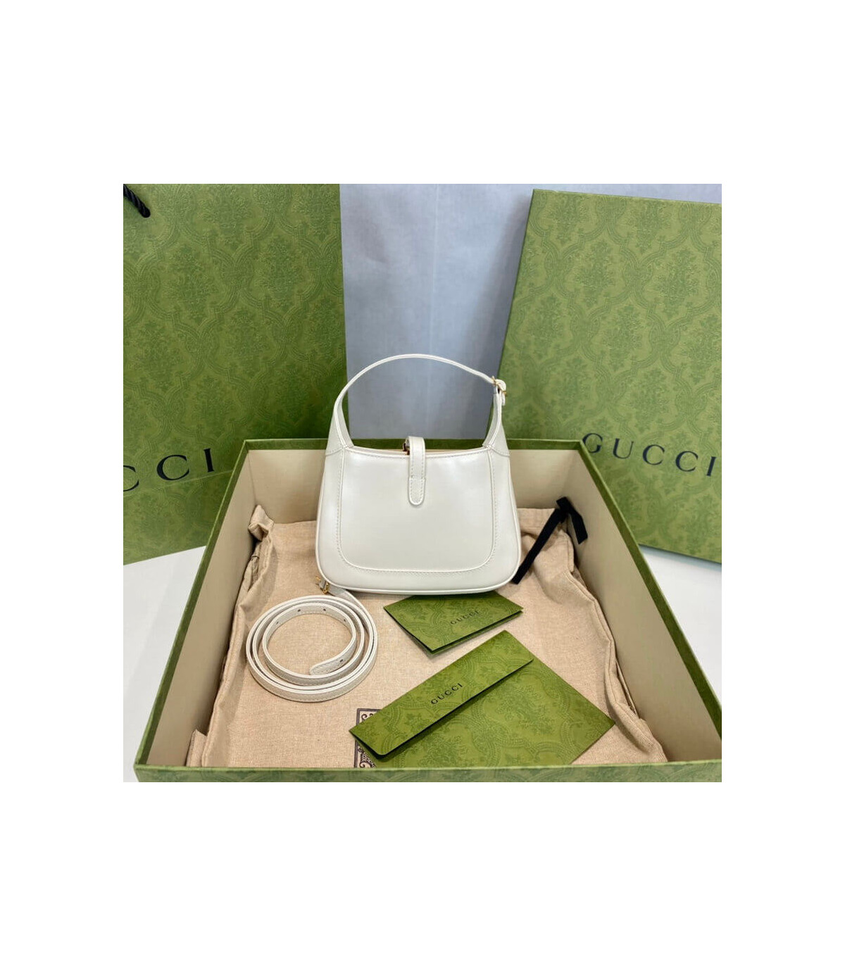 Gucci Jackie 1961 Mini Hobo Bag In White Leather 19cm
