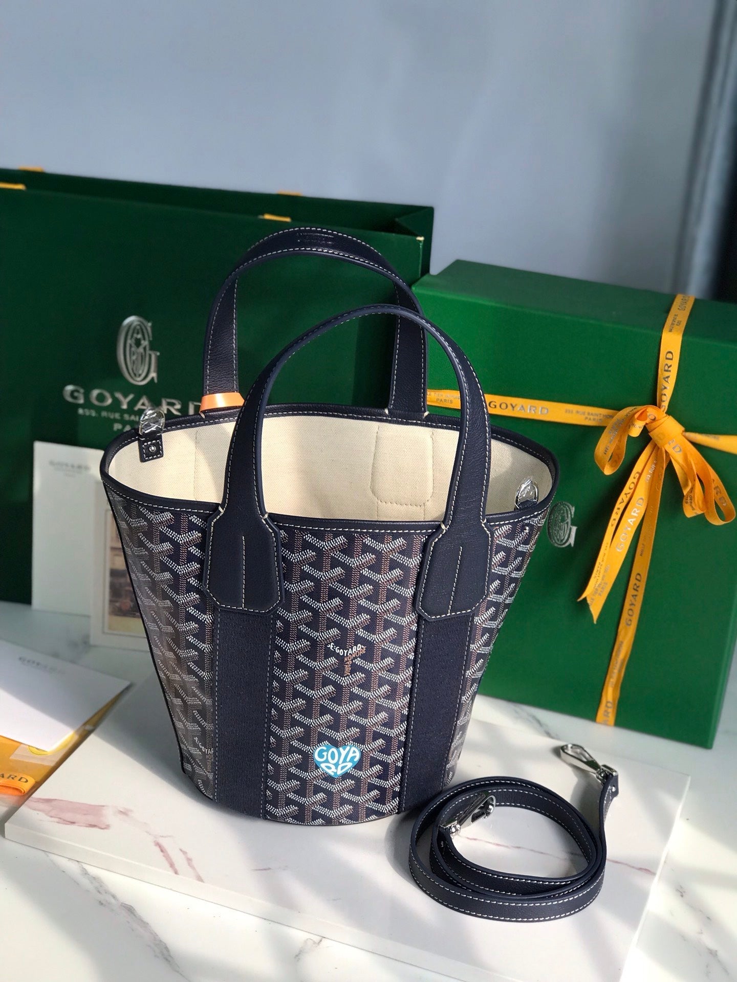 Goyard Small Belharra 24 Cm Navy Blue Goyardine Canvas And Lambskin
