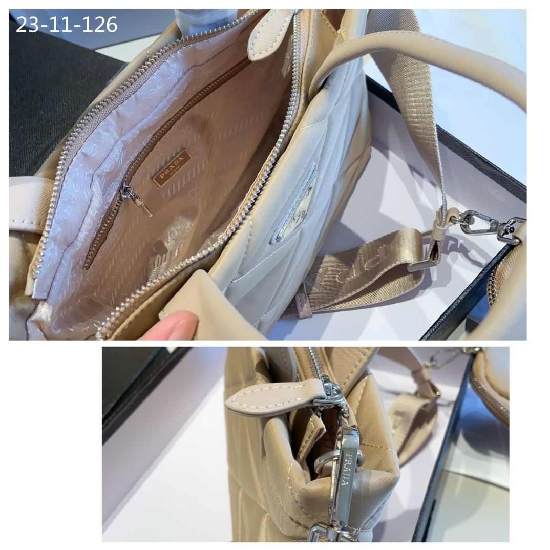 Prada Re Nylon Padded Tote Bag Beige 23Cm