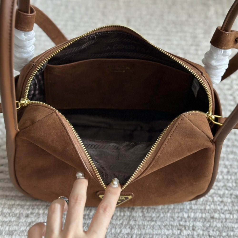 Prada Suede Hand Bag Cocoa Brown 26Cm