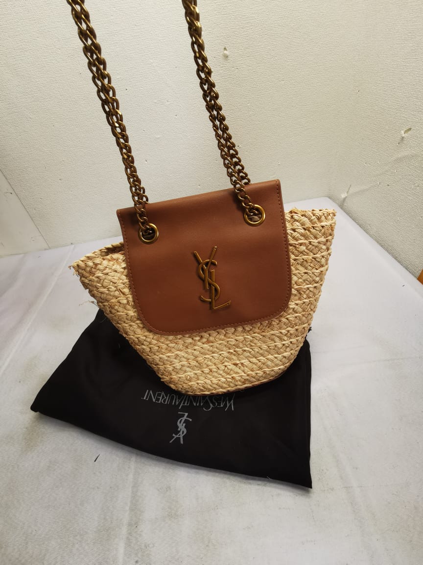 Saint Laurent Mini Manon In Raffia And Aged Vegetable Tanned Leather Naturel 23Cm 774269Gaaed9051