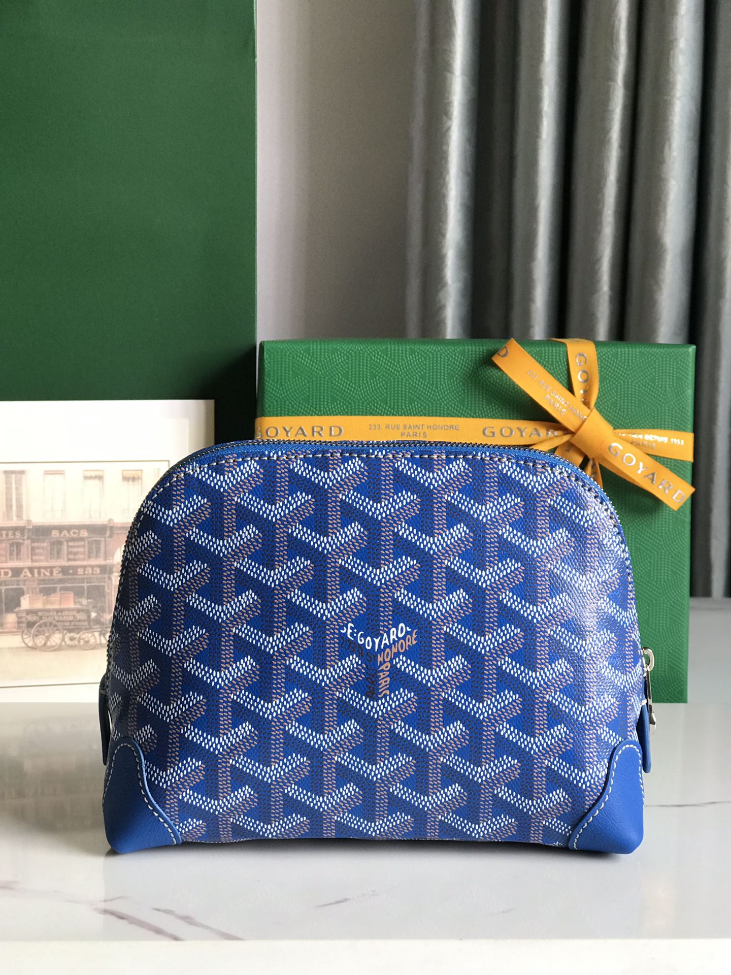 Goyard Vendôme Cosmetic Pouch 17cm Sapphire Blue Goyardine Canvas And Calfskin Trim