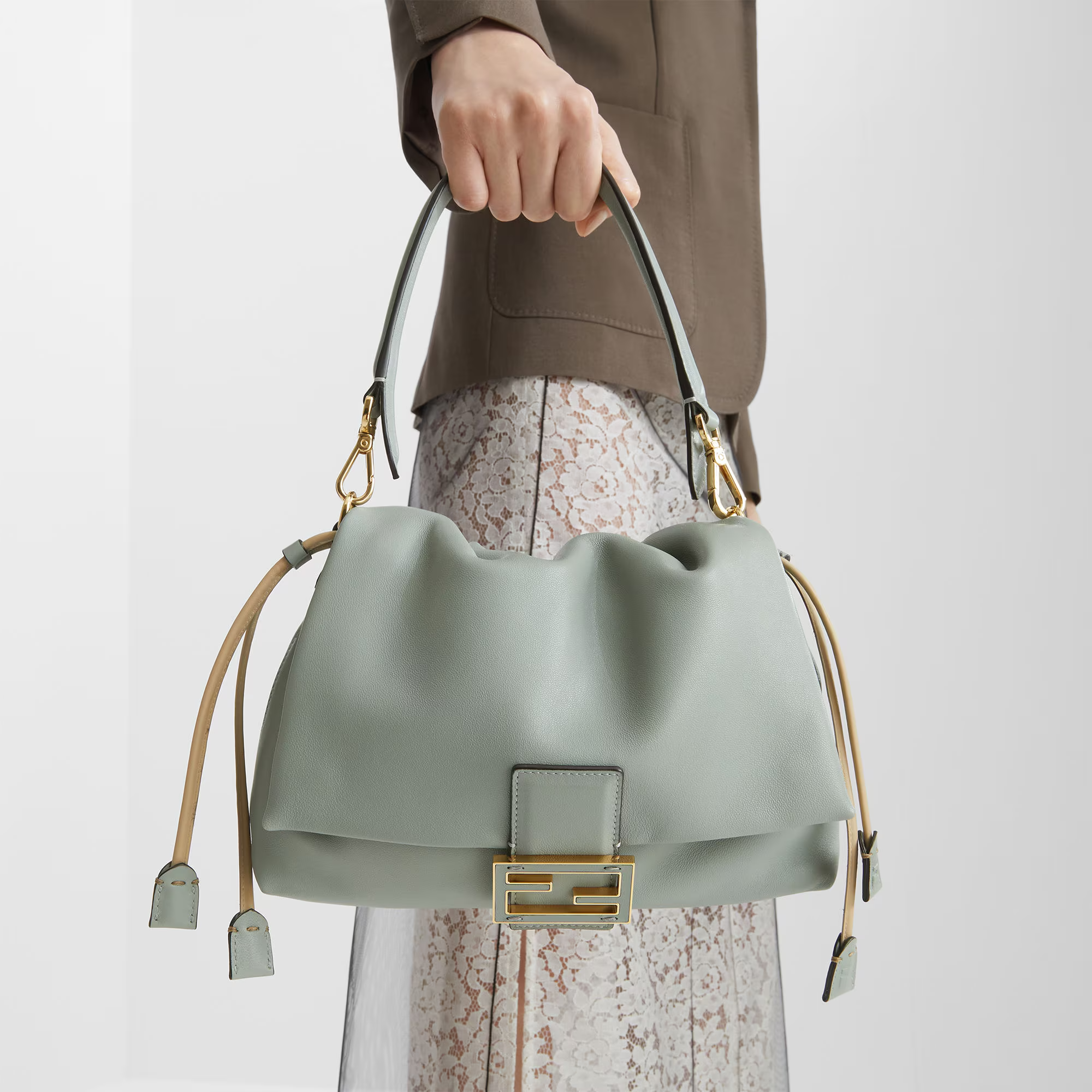 Fendi Mamma Baguette Medium Matcha Green Nappa Leather Bag 26.5cm