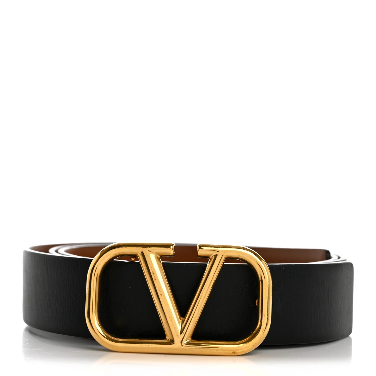 Glossy Calfskin VLogo Reversible 40mm Belt 90 36 Saddle Brown Black