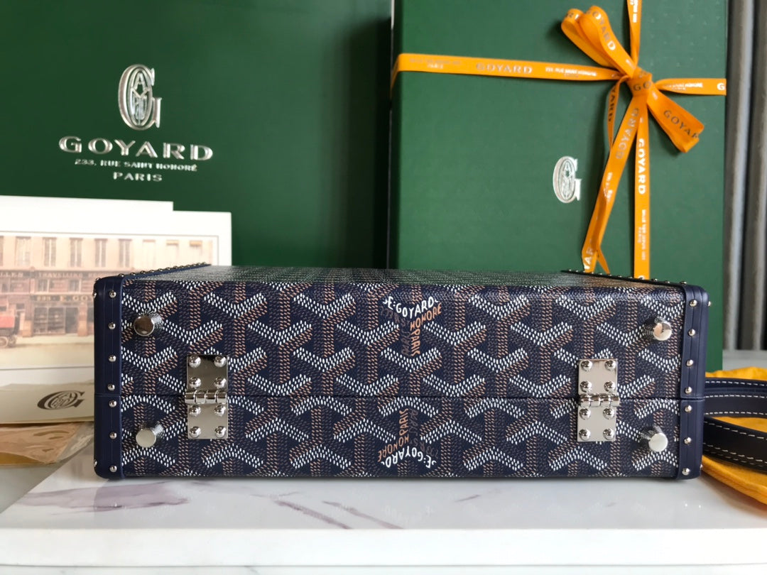Goyard Grand Hôtel Trunk Bag 24.5cm Navy Blue Goyardine Canvas And Calfskin