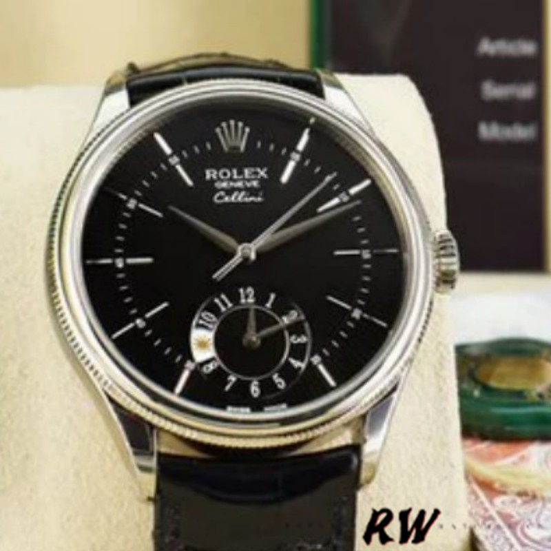 【Super Clone】Rolex Cellini Dual Time 50529 Black Guilloche Dial 39mm Mens Replica Watch