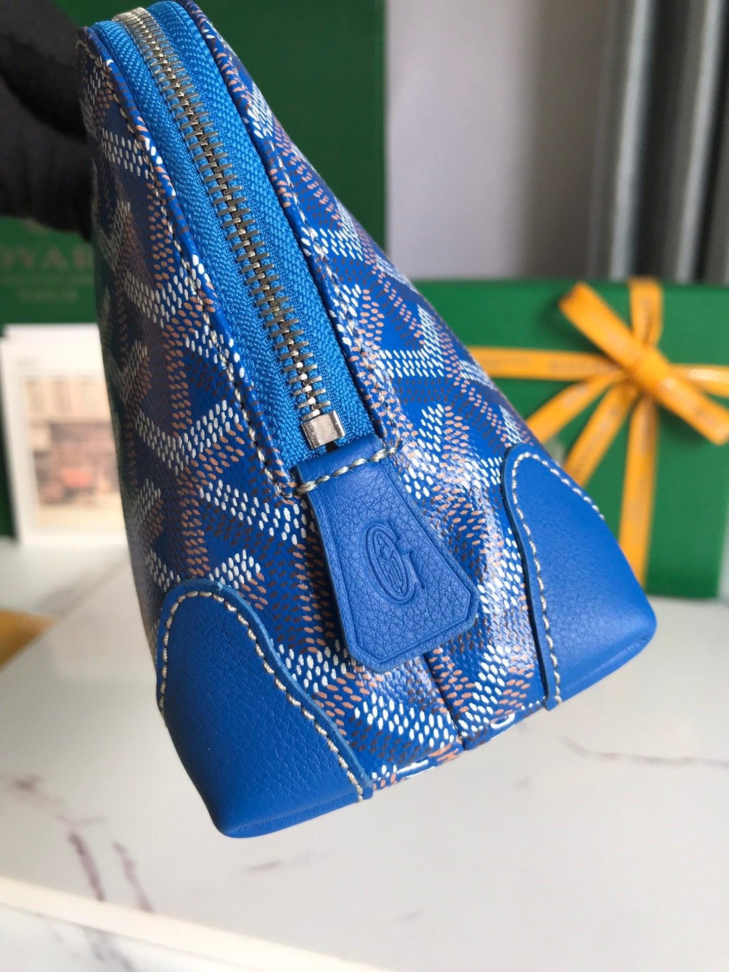 Goyard Vendôme Cosmetic Pouch 17cm Sapphire Blue Goyardine Canvas And Calfskin Trim