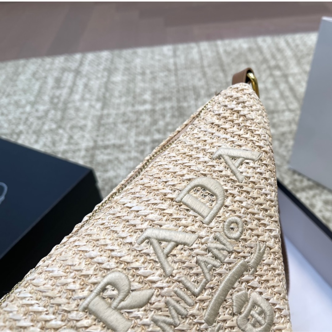 Prada Triangle Crochet Shoulder Bag Natural 25Cm