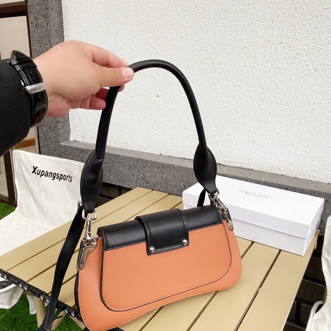 Prada City Calfskin Sidonie Shoulder Bag Brown And Black 28Cm