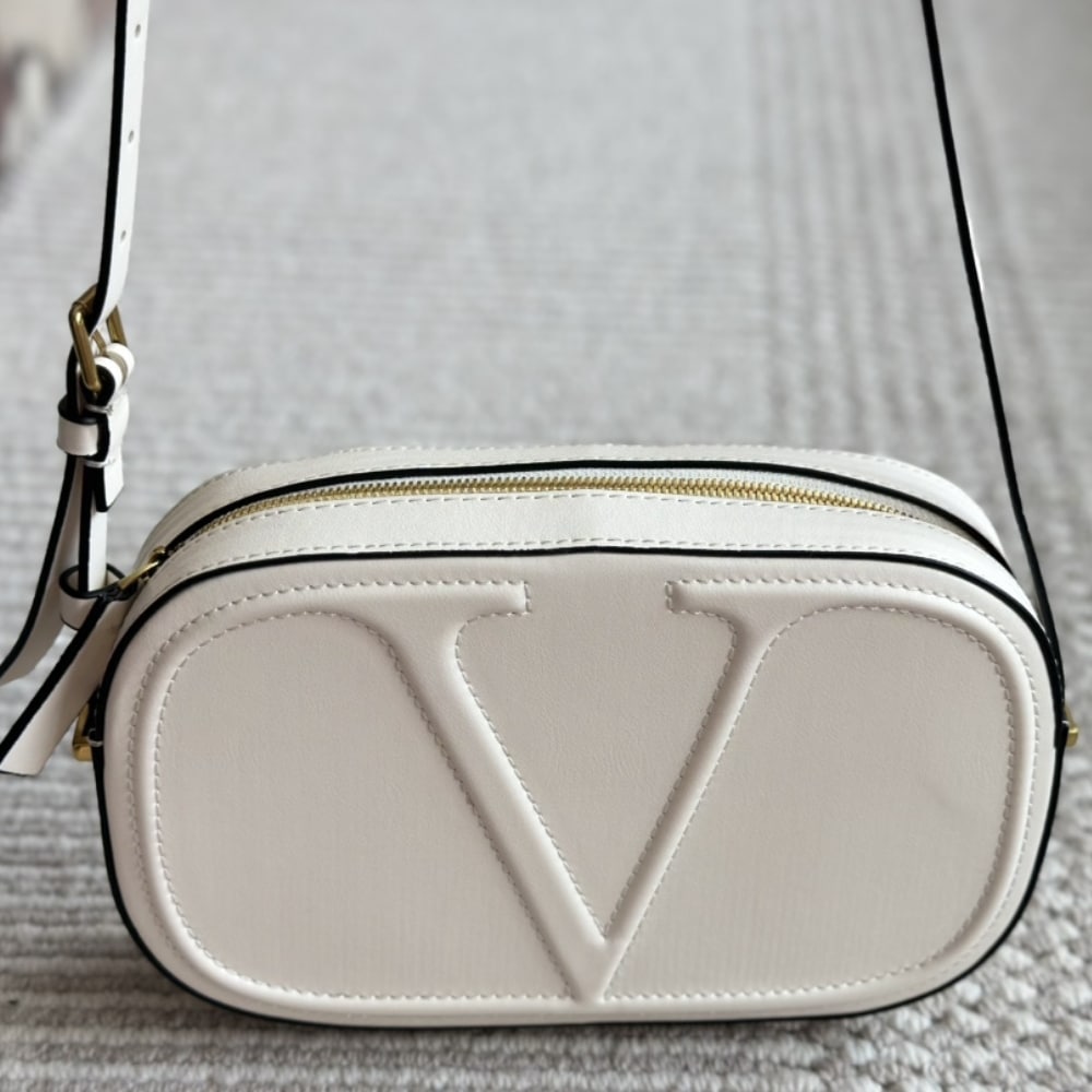 Valentino VLogo Walk Calfskin Crossbody Bag White 25Cm