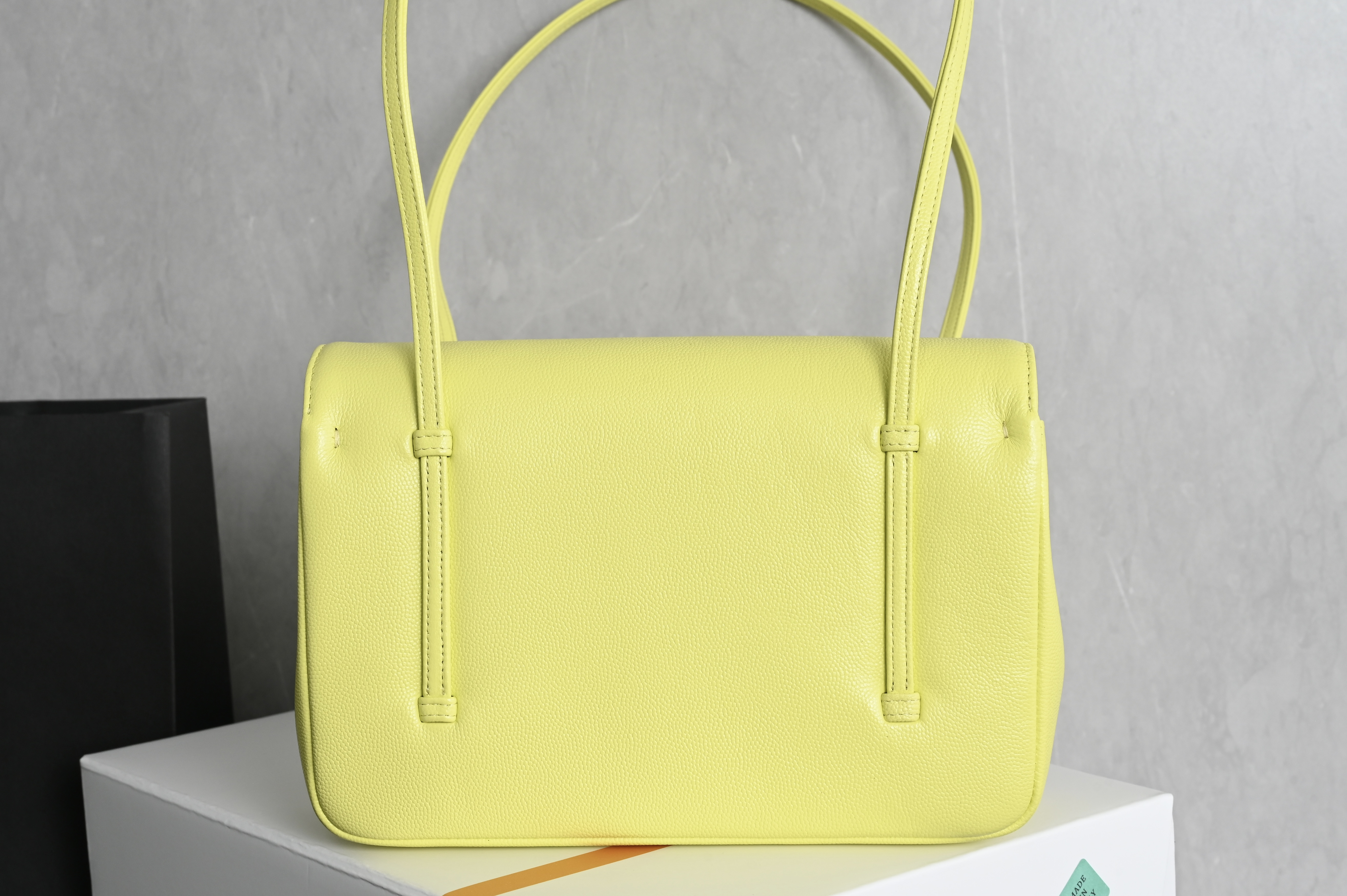 26P Preppy Coco Large Flap Bag in Lemon Yellow Grained Shiny Calfskin with Gold-Tone Hardware